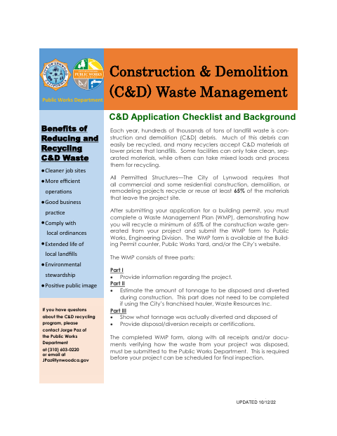 First page of the Construction and Demolition Waste Management Application