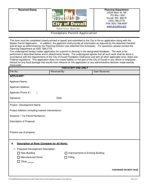 First page of the Floodplain Permit Application