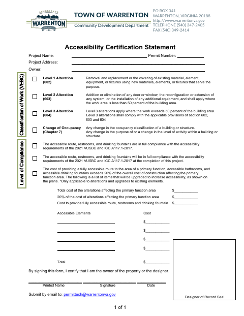 First page of the Accessibility Certification Statement