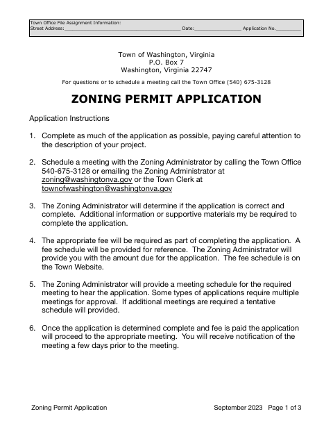First page of the Zoning Permit Application