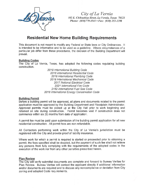 First page of the New Residential Building Packet