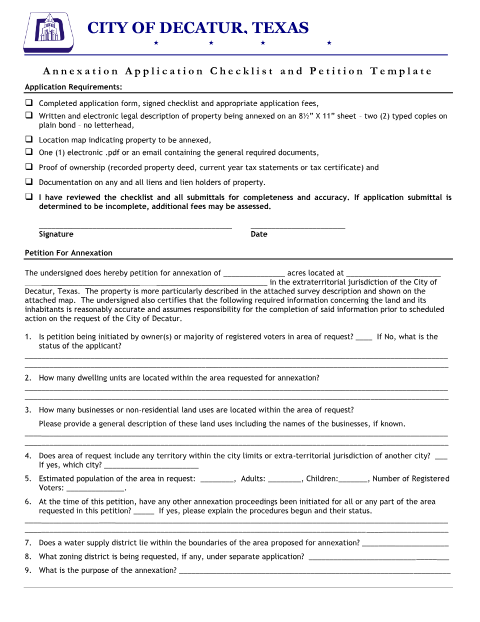 First page of the Annexation Petition Checklist and Universal Application