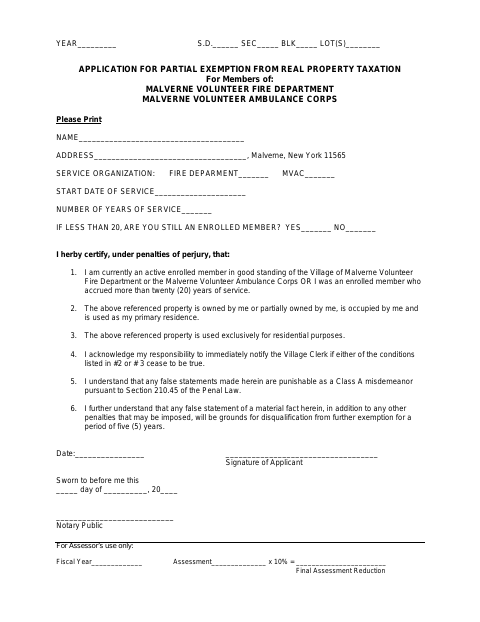 First page of the Application for Partial Exemption from Real Property Taxation