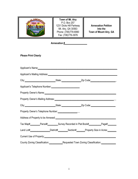 First page of the Annexation Petition