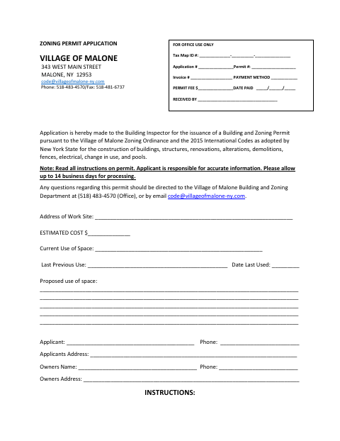 First page of the Zoning Permit Application