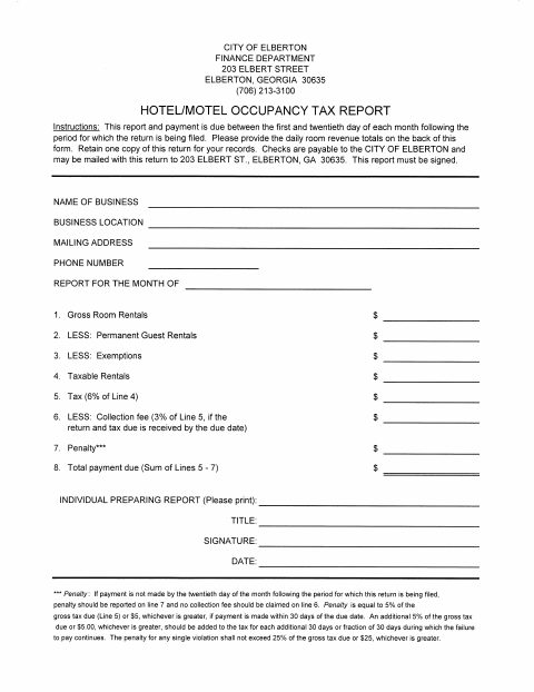 First page of the Hotel-Motel Tax Remittance Form
