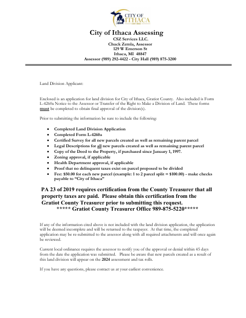 First page of the Land Division Application