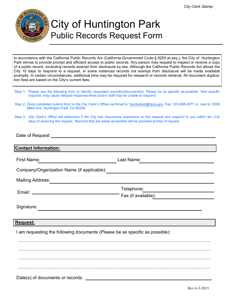 First page of the Public Records Request Form