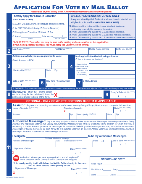 First page of the Application for Vote by Mail Ballot