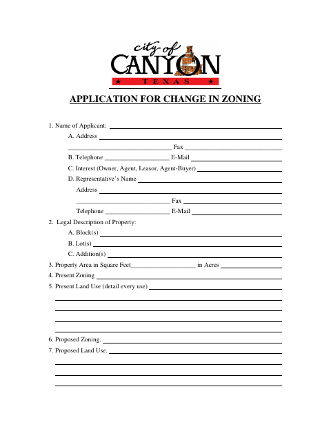 First page of the Application for Change in Zoning