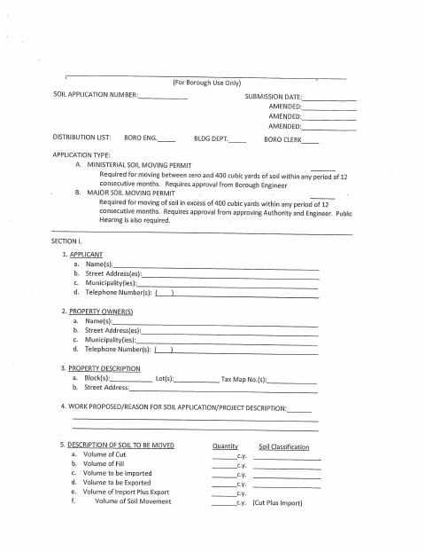 First page of the Soil Movement Application