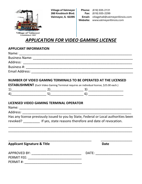 First page of the Application for Video Gaming License