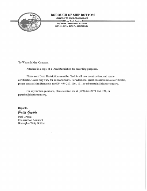 First page of the Deed Restriction