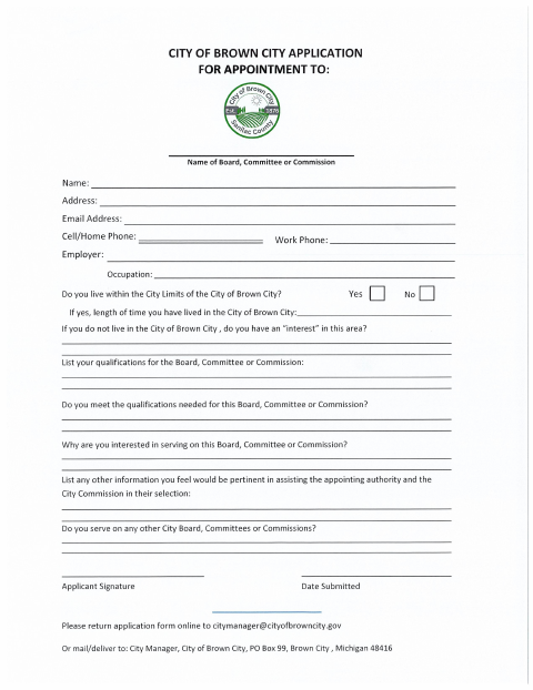 First page of the Application for Appointment to a Board, Committee, or Commission