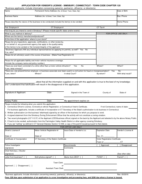 First page of the Vendor's License Application