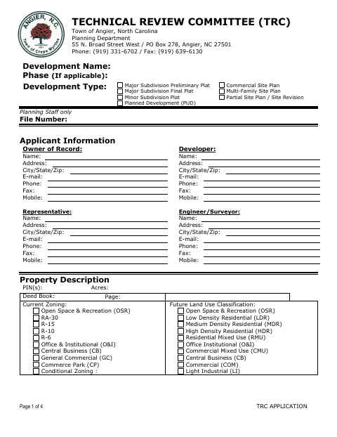 First page of the Technical Review Committee (TRC) Application