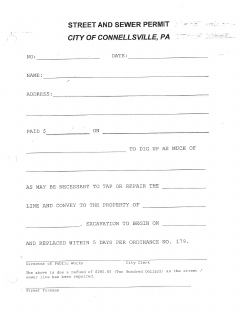 First page of the Street and Sewer Permit