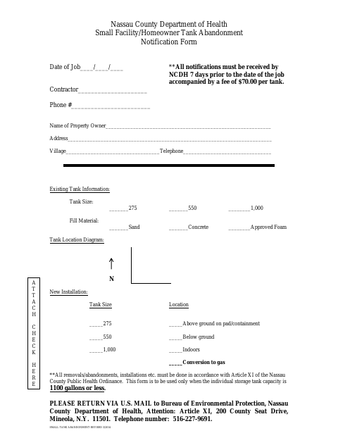 First page of the Small Tank Abandonment Notification Form