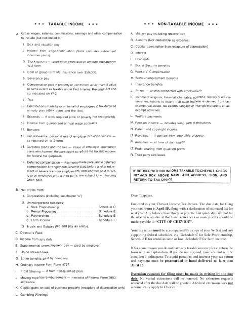 First page of the Individual Tax Form