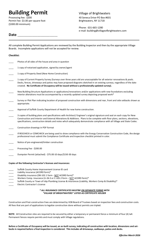 First page of the Building Permit Application