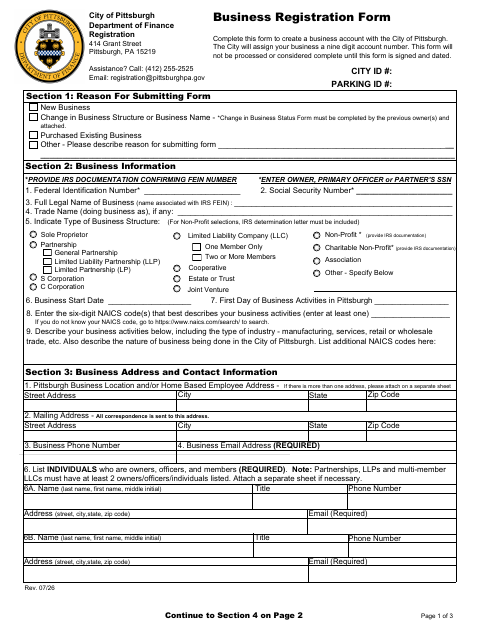 First page of the Business Registration Form
