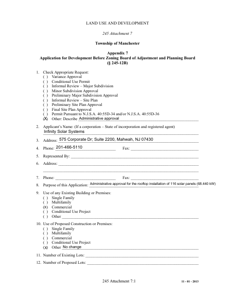 First page of the Land Use and Development Application