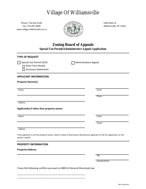First page of the Zoning Board Special Use Permit Application