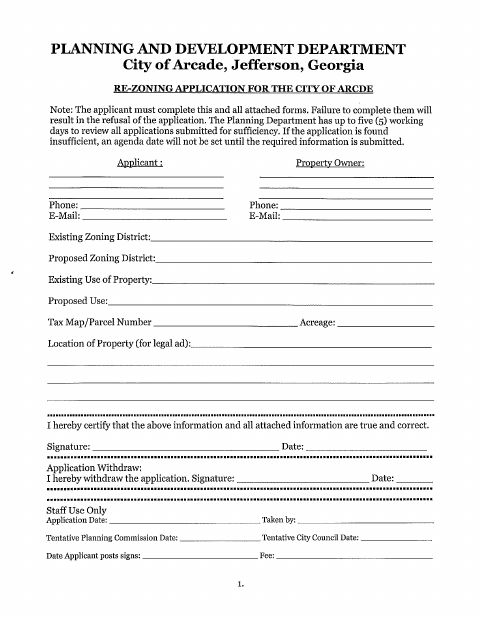 First page of the Re-Zoning Application