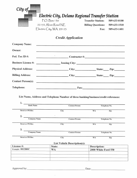 First page of the Delano Credit Application