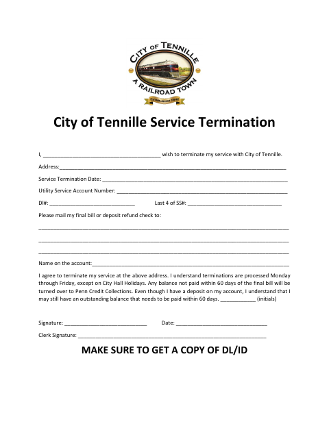 First page of the Service Termination
