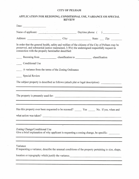 First page of the Application for Rezoning, Conditional Use, Variance or Special Review