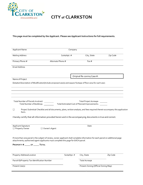 First page of the Amendment to Zoning Conditions Application