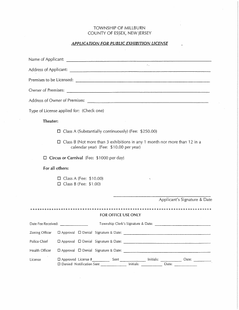 First page of the Public Exhibition License Application