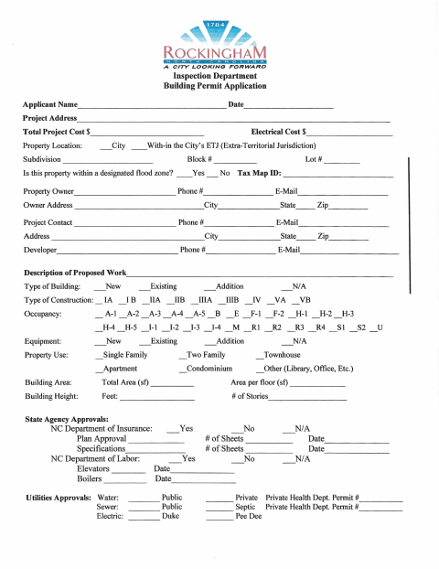 First page of the Building Permit Application