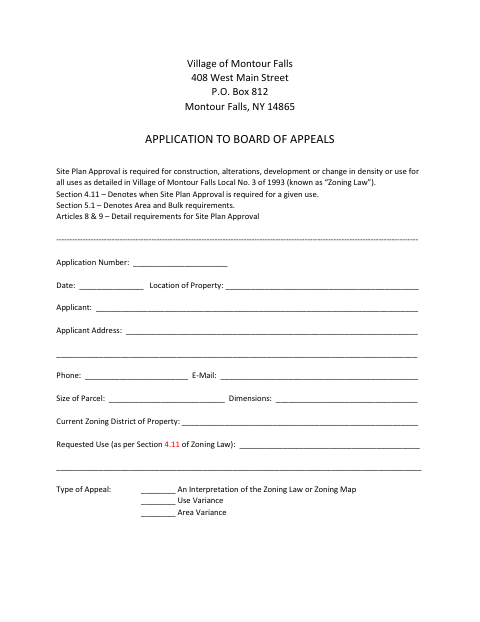 First page of the Application to Board of Appeals
