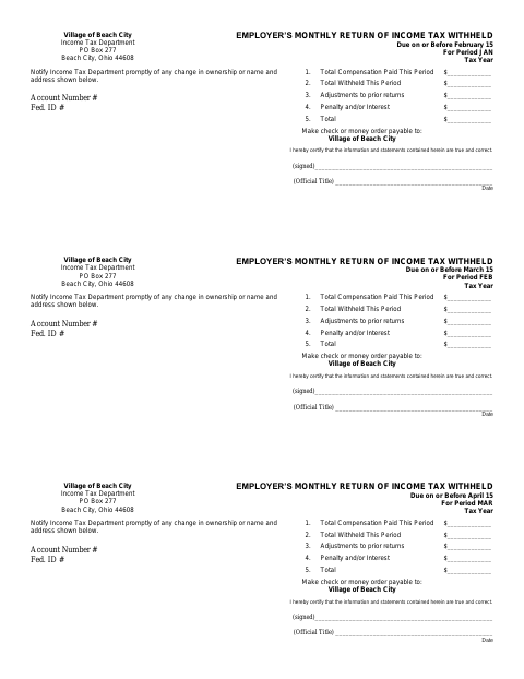 First page of the Employer’s Monthly Return of Income Tax Withheld
