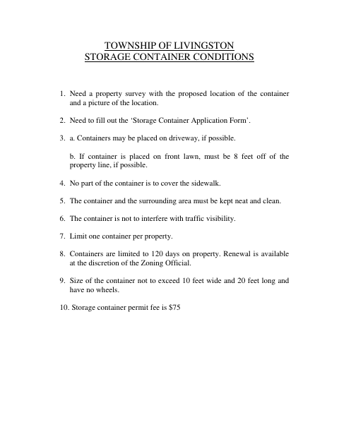 First page of the Storage Container Application Form