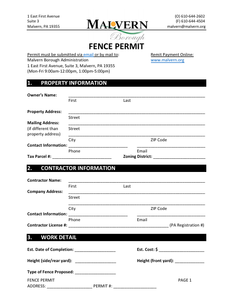 First page of the Fence Permit