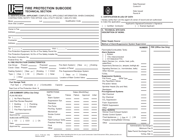 First page of the Fire Protection Subcode Technical Section