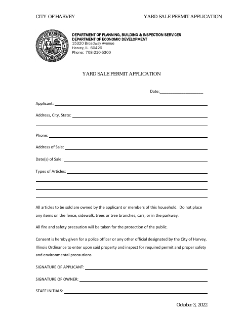 First page of the Yard Sale Permit Application