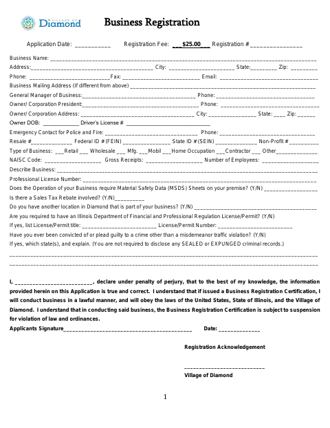 First page of the Business Registration Application