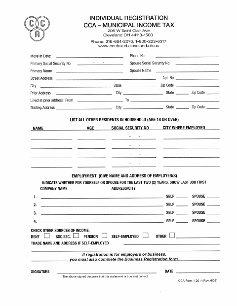 First page of the Individual Registration