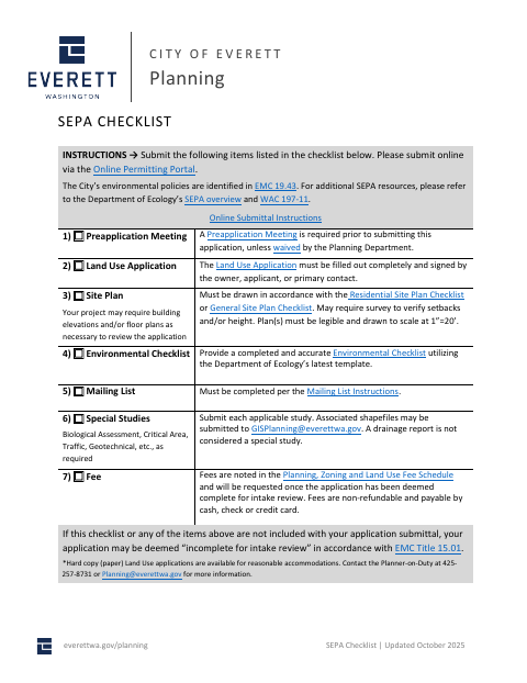 First page of the SEPA Checklist