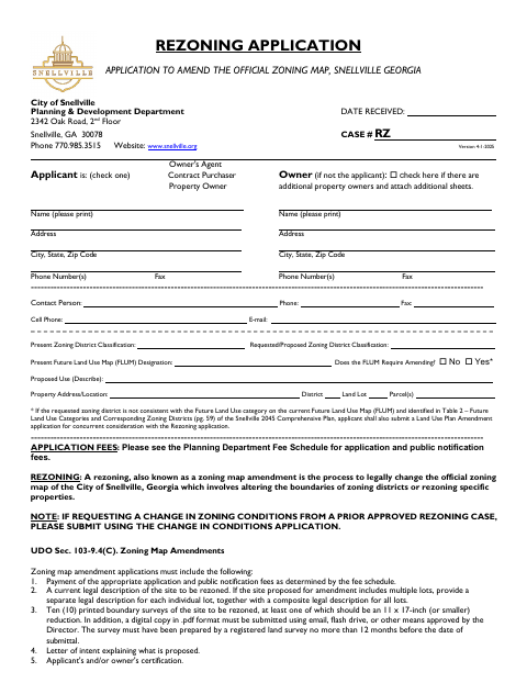 First page of the Rezoning Application