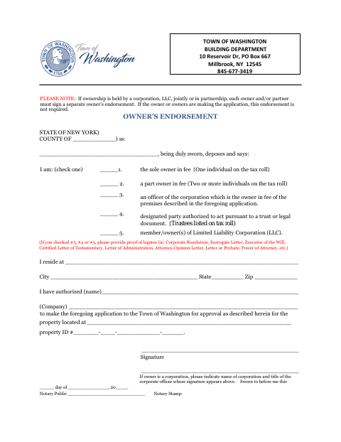 First page of the ZBA Owner’s Endorsement