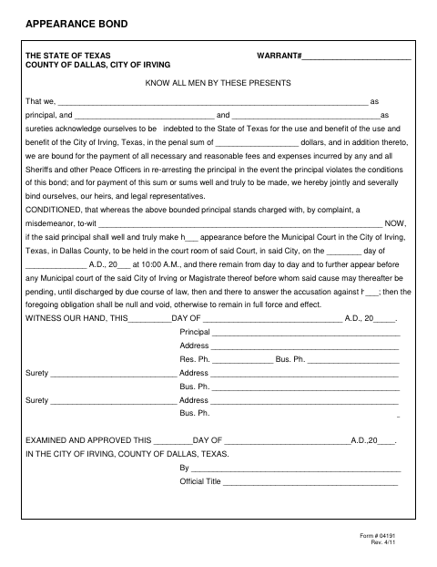First page of the Appearance Bond