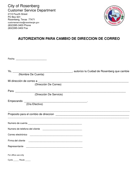 First page of the Spanish Mailing Address Change Authorization
