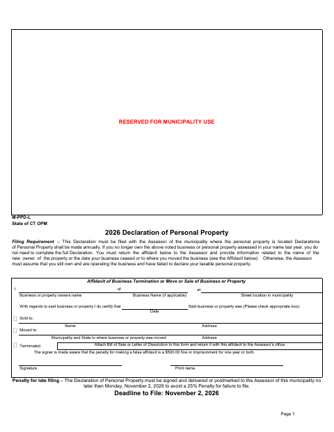 First page of the Declaration of Personal Property