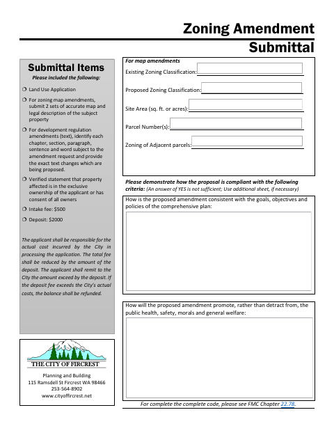 First page of the Zoning Amendment Submittal