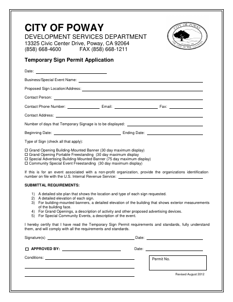 First page of the Temporary Sign Permit Application